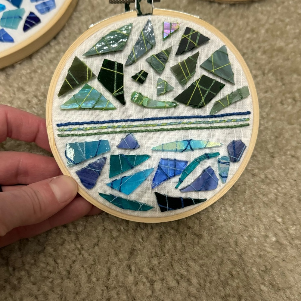 *HANDMADE* Custom Hand Stitched Glass Hoop Decor - Picture 3 of 5